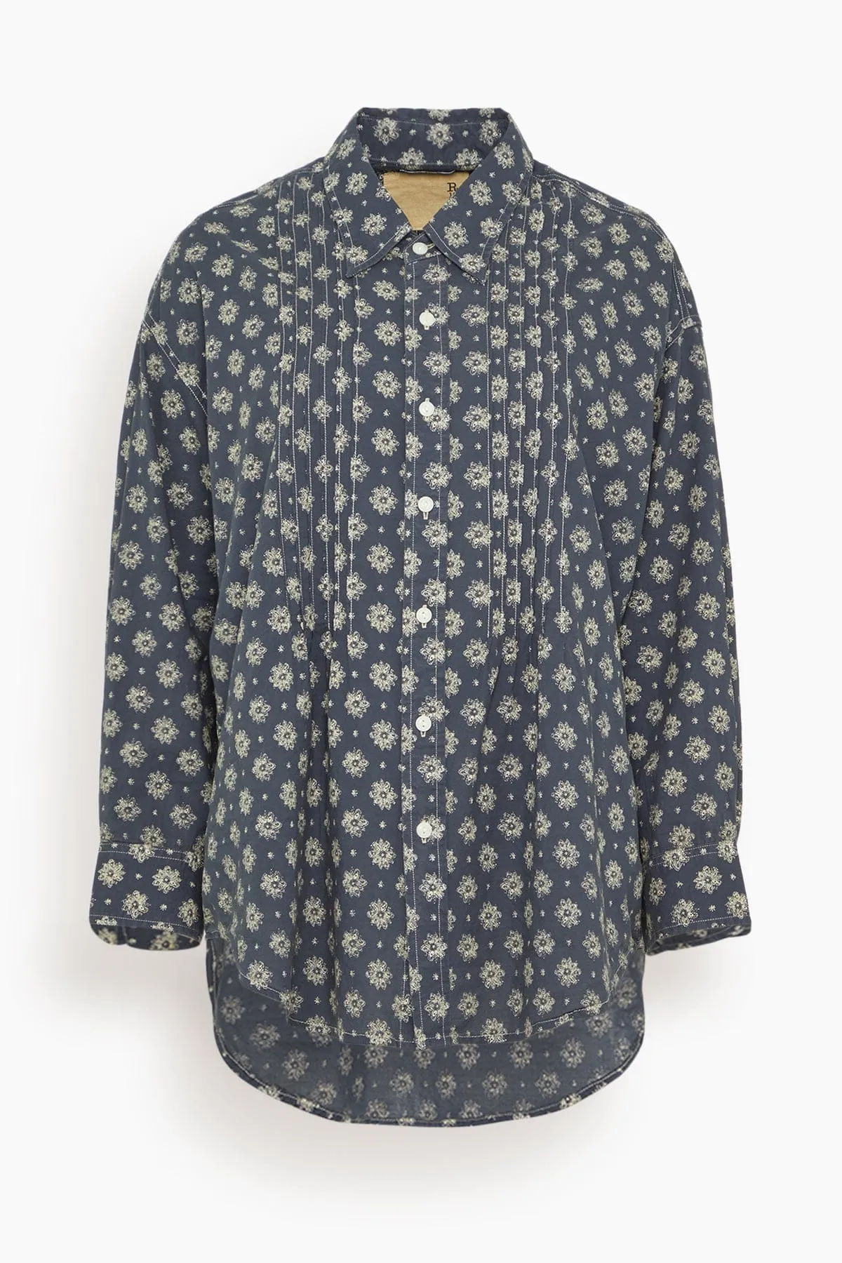Pintuck Dropneck Shirt in Airy Indigo Blossom sold by Hampden Clothing