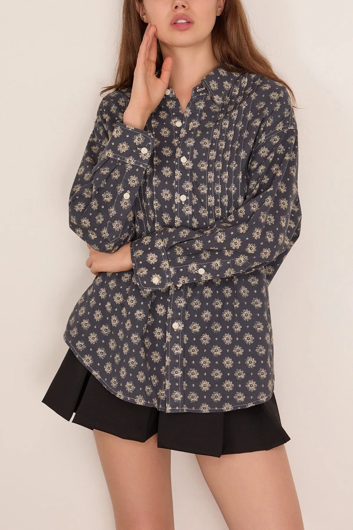 Pintuck Dropneck Shirt in Airy Indigo Blossom sold by Hampden Clothing product image thumbnail 3