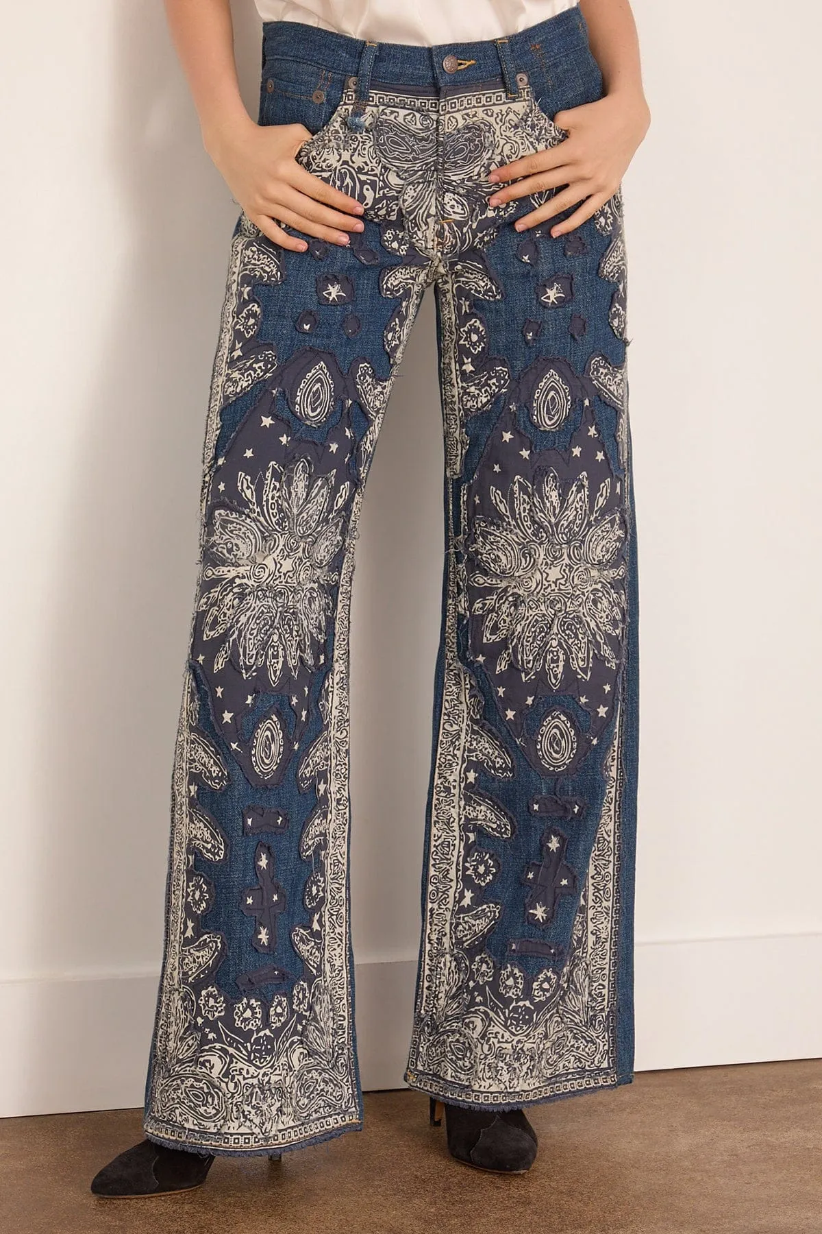 D'Arcy Flare Jean in Blue Bandana Applique sold by Hampden Clothing product image thumbnail 3