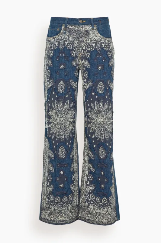 D'Arcy Flare Jean in Blue Bandana Applique made by R13