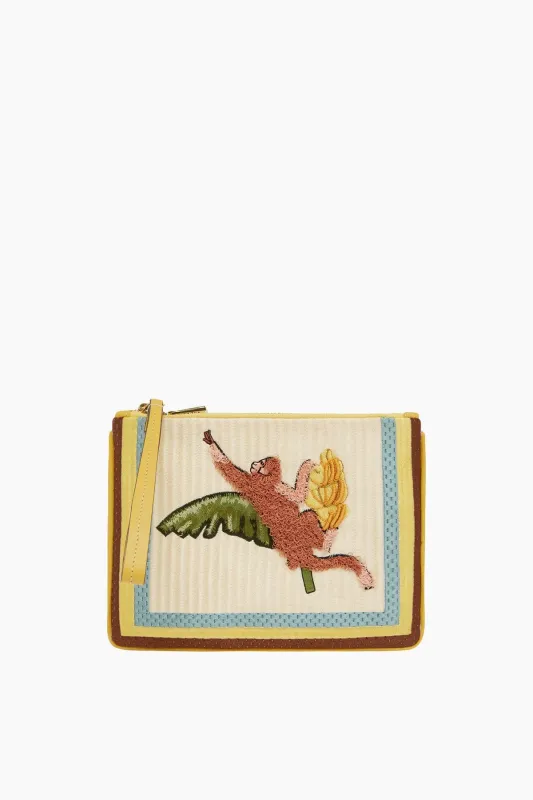 Mokshini Monkey Embroidered Clutch in Multi made by Alemais