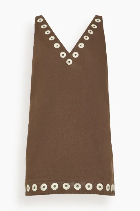 Tobe Denim Mini Dress in Chocolate made by Alemais