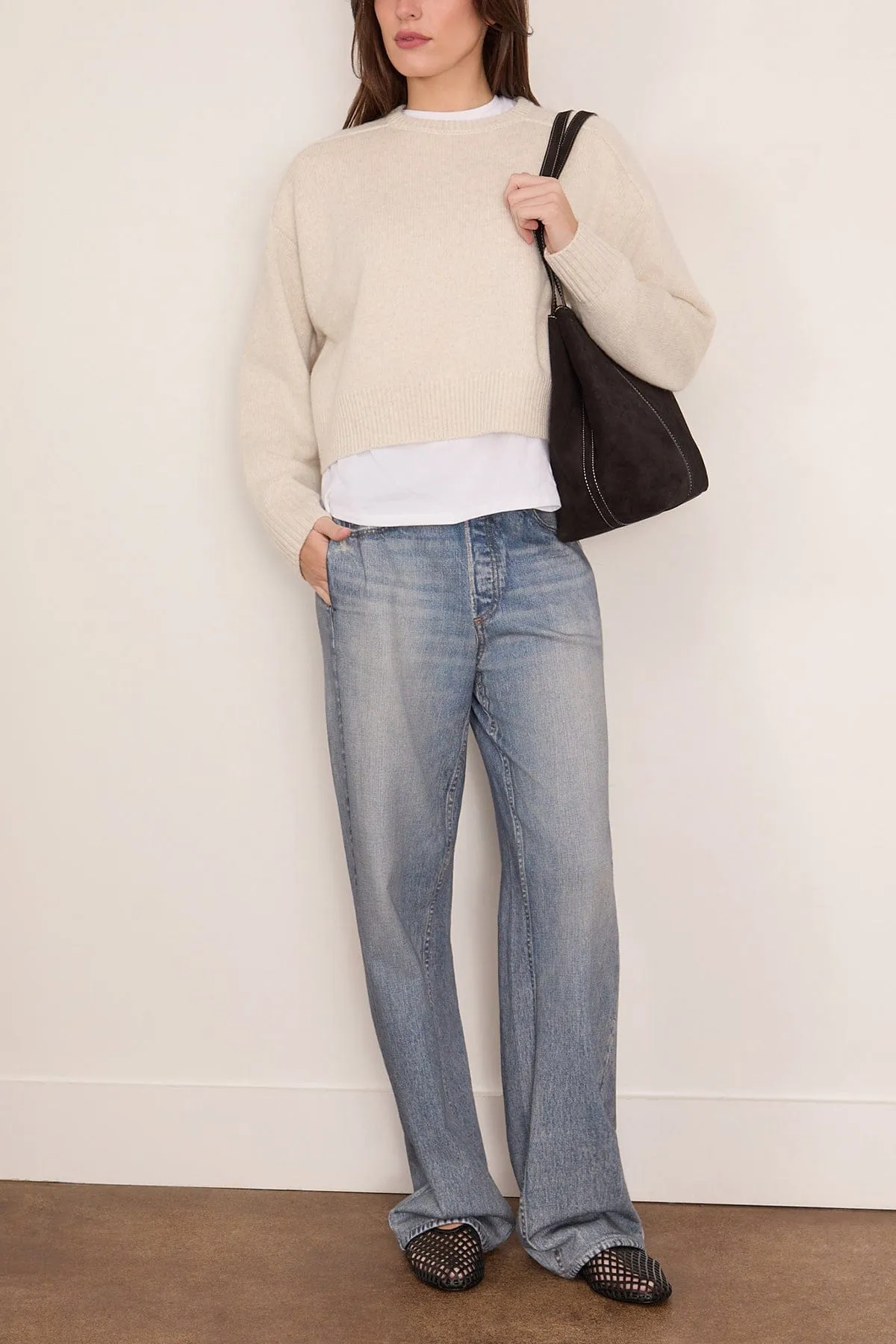 Bruzzi Cropped Sweater in Light Grey Melange sold by Hampden Clothing product image thumbnail 2