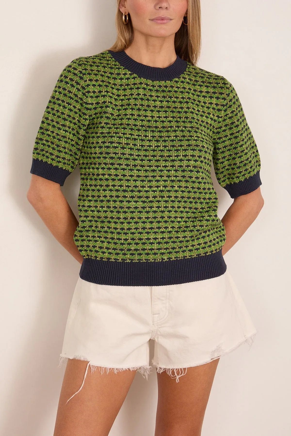 Jacquard Knitted Cotton Top in Green Multi sold by Hampden Clothing product image thumbnail 3