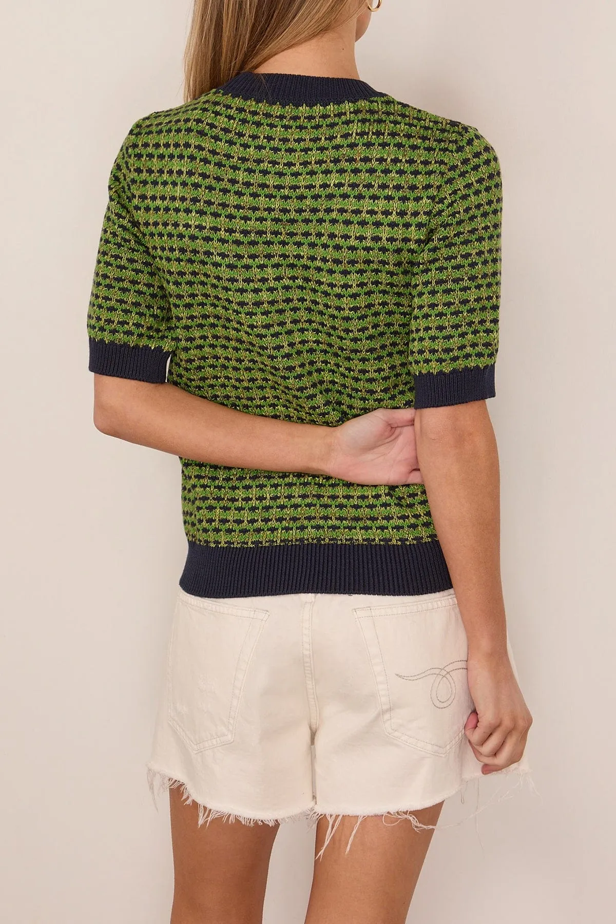 Jacquard Knitted Cotton Top in Green Multi sold by Hampden Clothing product image thumbnail 4