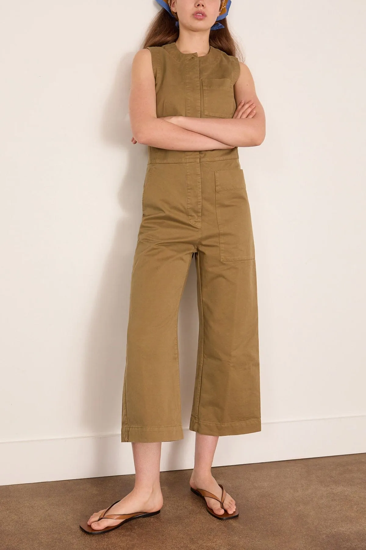 Sleeveless Cotton Twill Jumpsuit in Olive Leaf sold by Hampden Clothing product image thumbnail 3