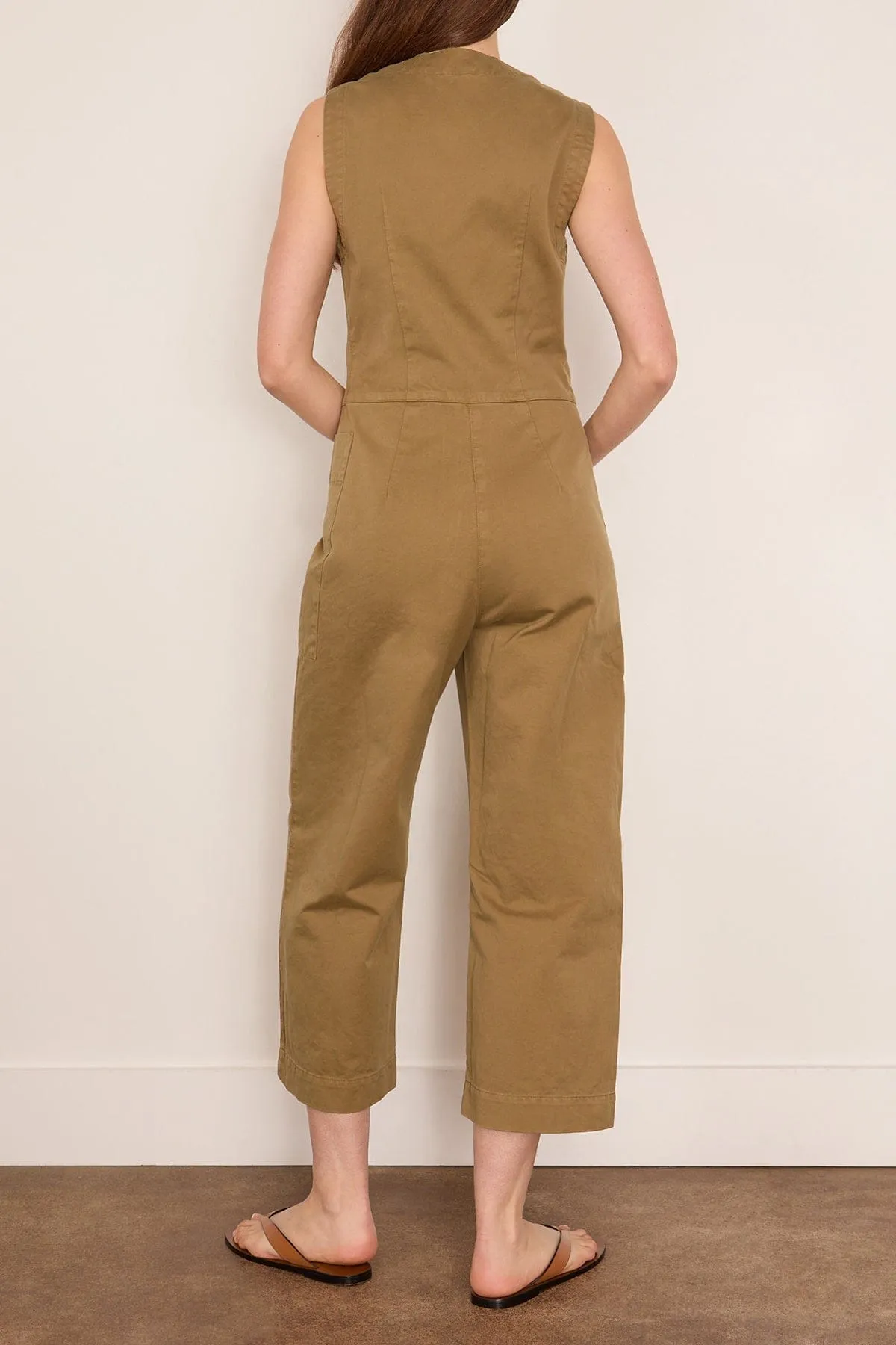 Sleeveless Cotton Twill Jumpsuit in Olive Leaf sold by Hampden Clothing product image thumbnail 4