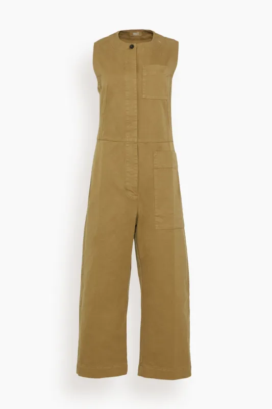 Sleeveless Cotton Twill Jumpsuit in Olive Leaf made by TOAST