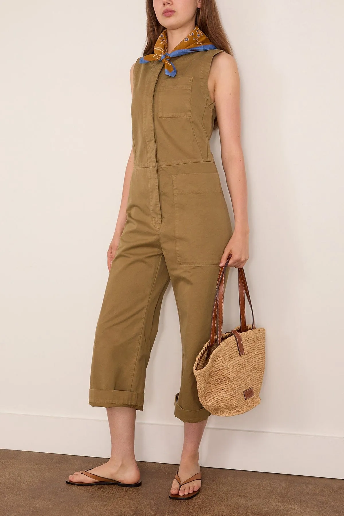 Sleeveless Cotton Twill Jumpsuit in Olive Leaf sold by Hampden Clothing product image thumbnail 2