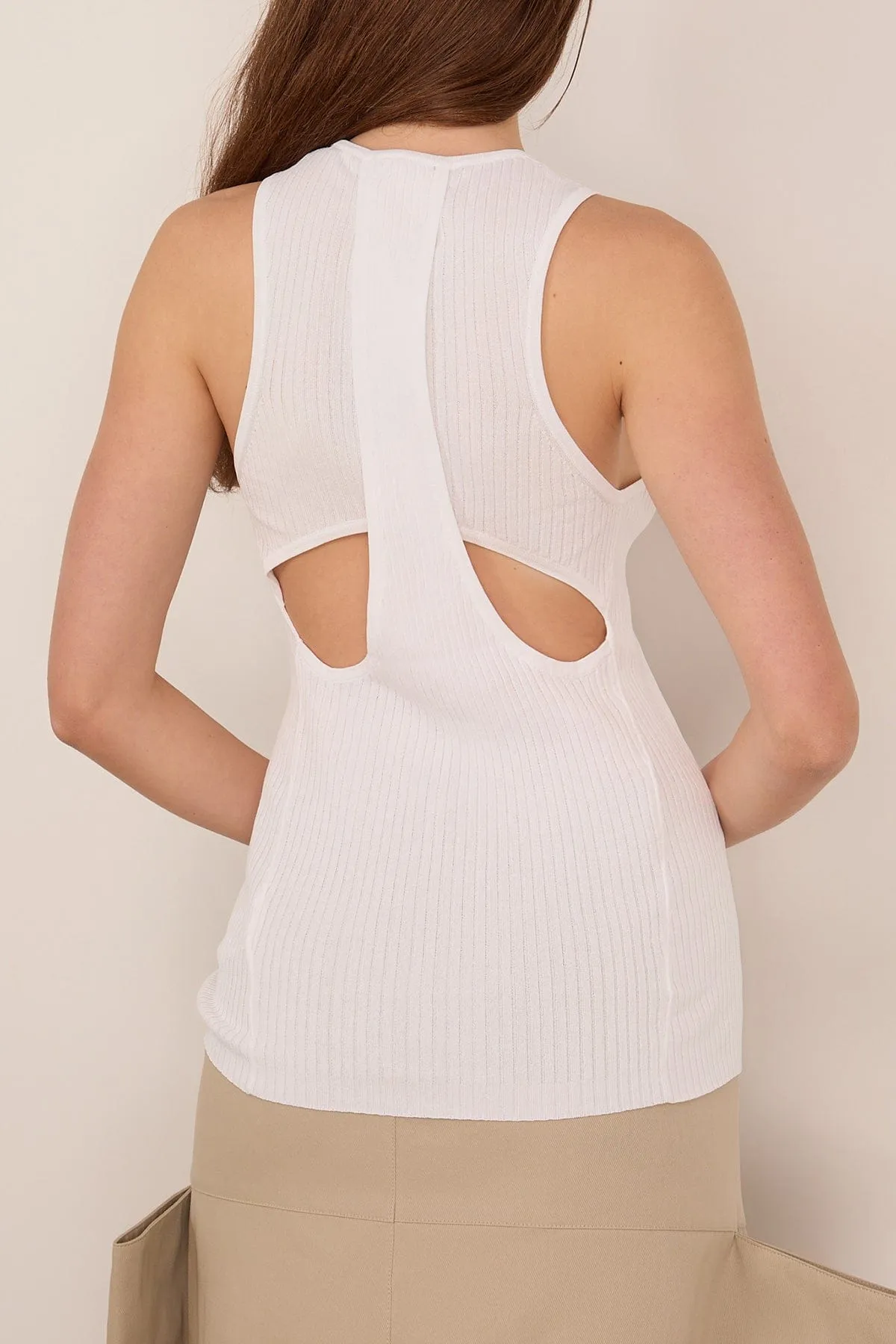 Ribbed Sweater Cut Out Tank in White sold by Hampden Clothing product image thumbnail 4