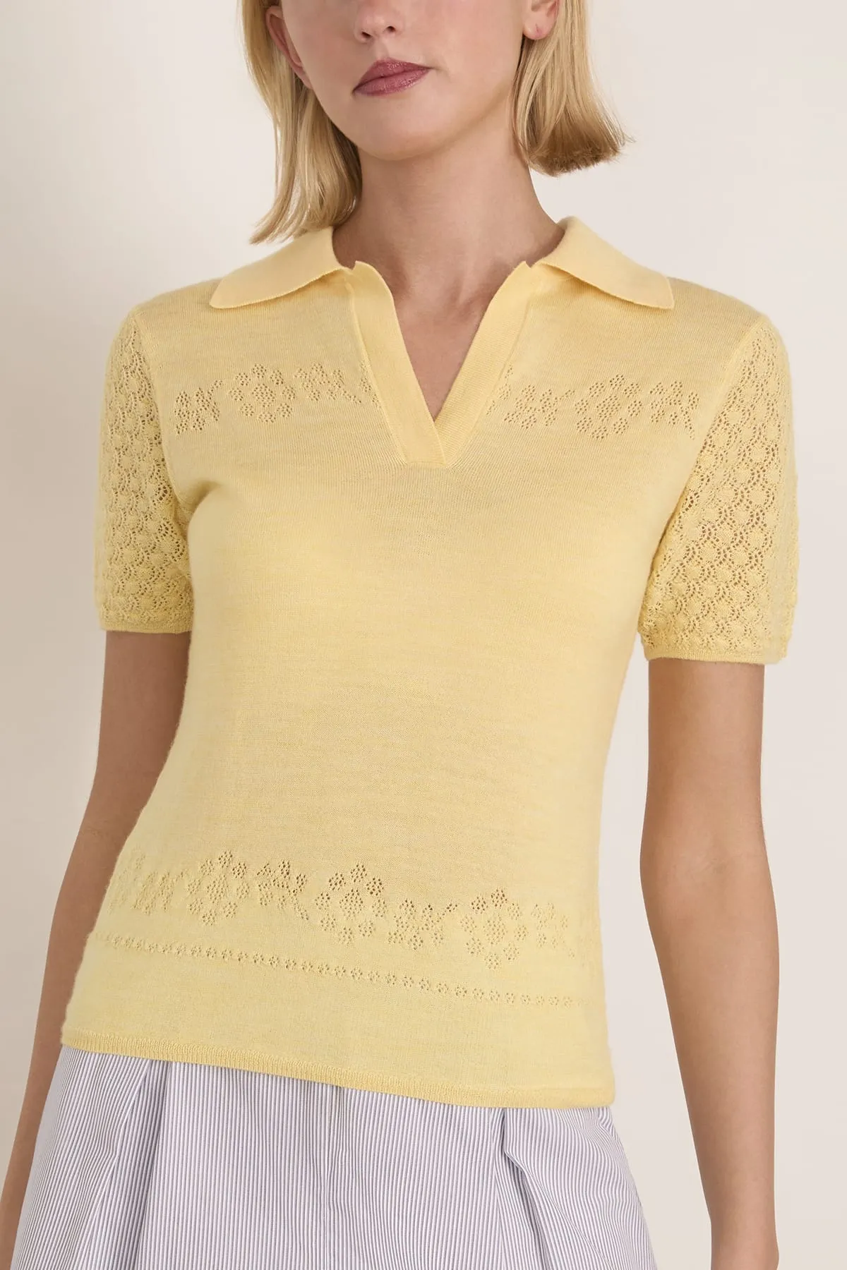 Pointelle Camilla Knit Top in Lemon Meringue sold by Hampden Clothing product image thumbnail 3