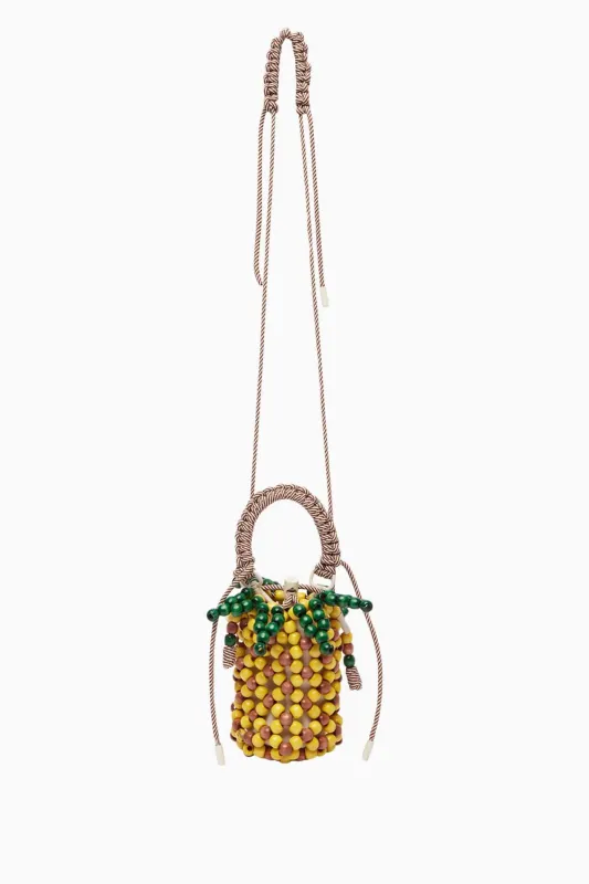 Wood Bead Pineapple Mini Bag in Yellow made by Alemais