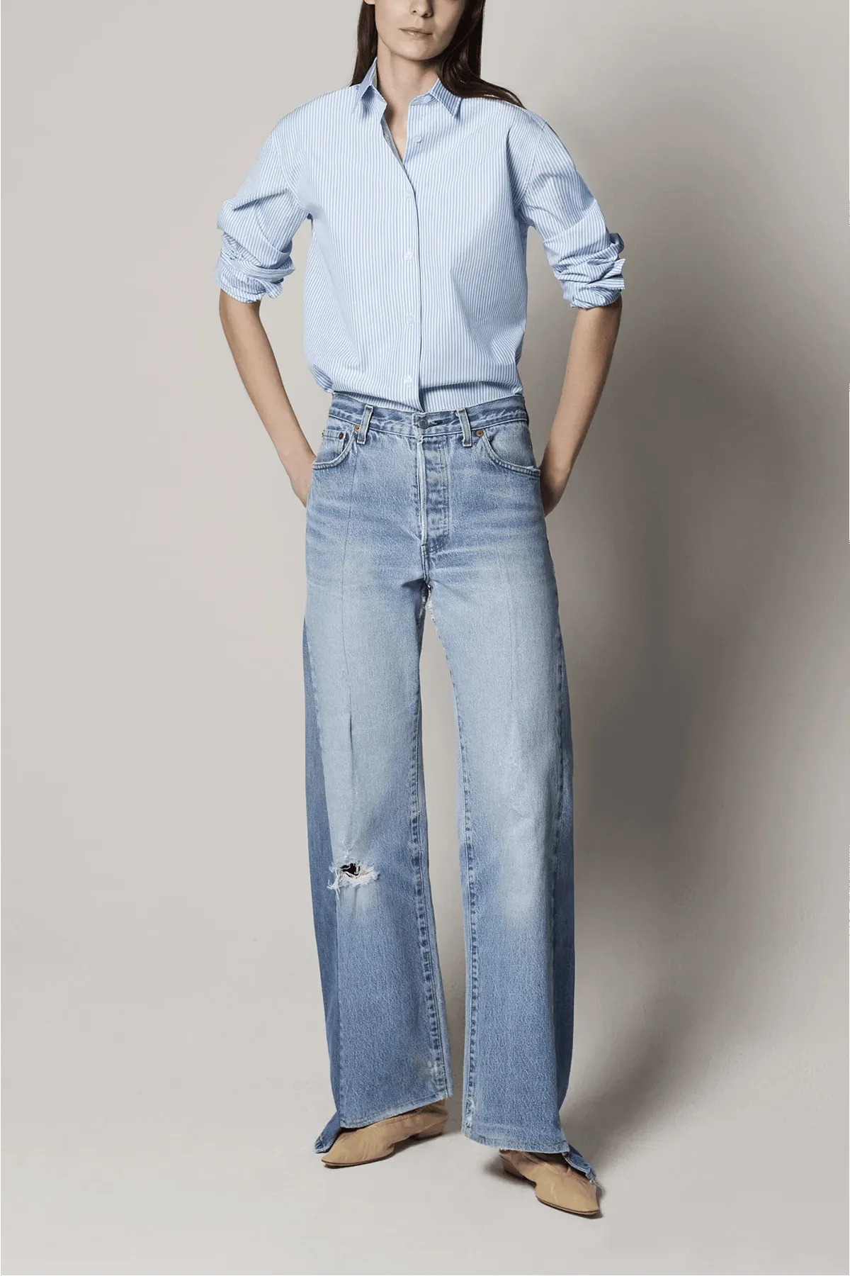 Oversized Mens Shirt in Blue Stripe sold by Hampden Clothing product image thumbnail 2
