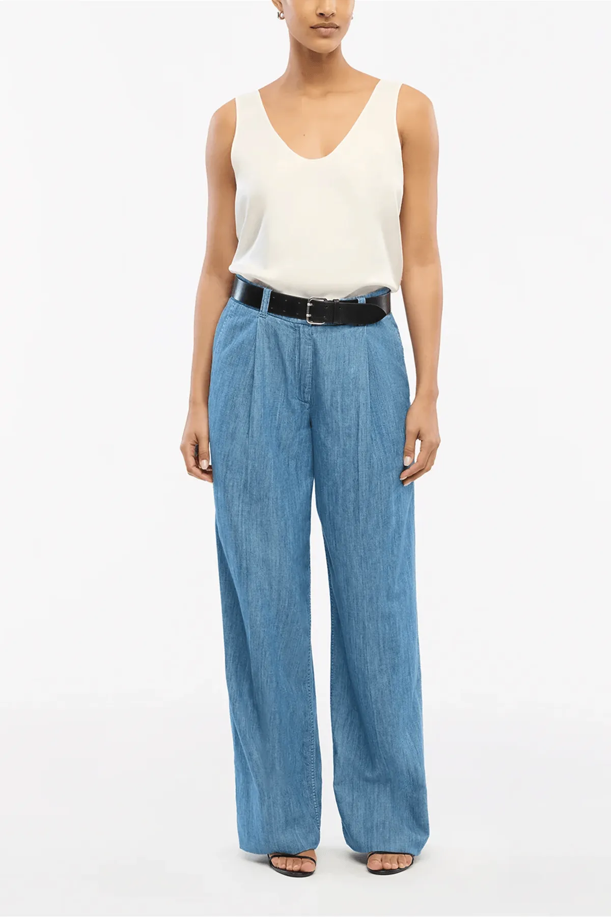 Chambray Relaxed Wide Leg Pant in Medium Blue sold by Hampden Clothing product image thumbnail 2