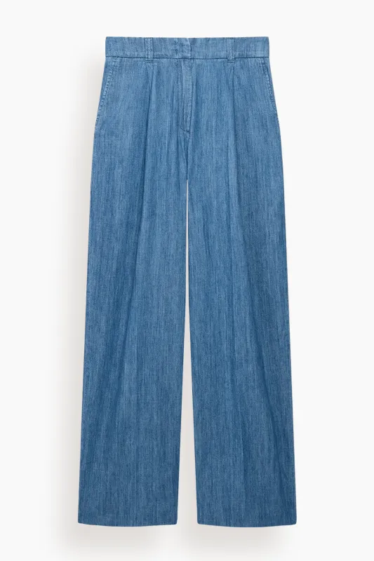 Chambray Relaxed Wide Leg Pant in Medium Blue made by Another Tomorrow
