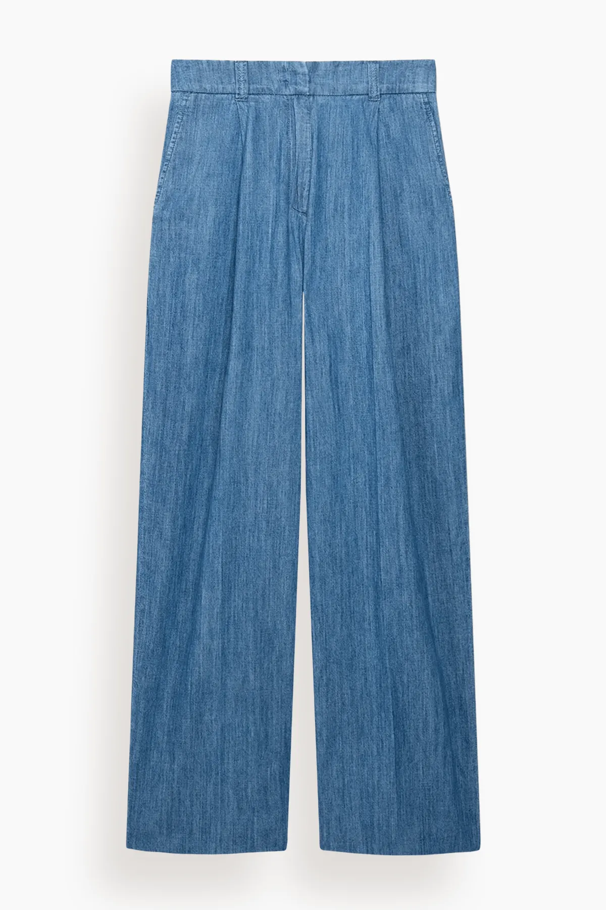 Chambray Relaxed Wide Leg Pant in Medium Blue sold by Hampden Clothing