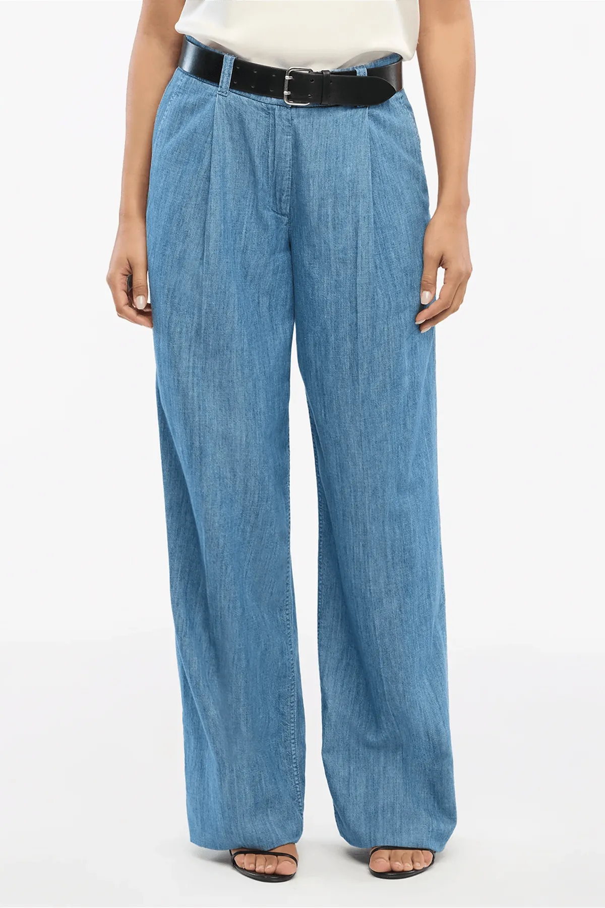 Chambray Relaxed Wide Leg Pant in Medium Blue sold by Hampden Clothing product image thumbnail 3