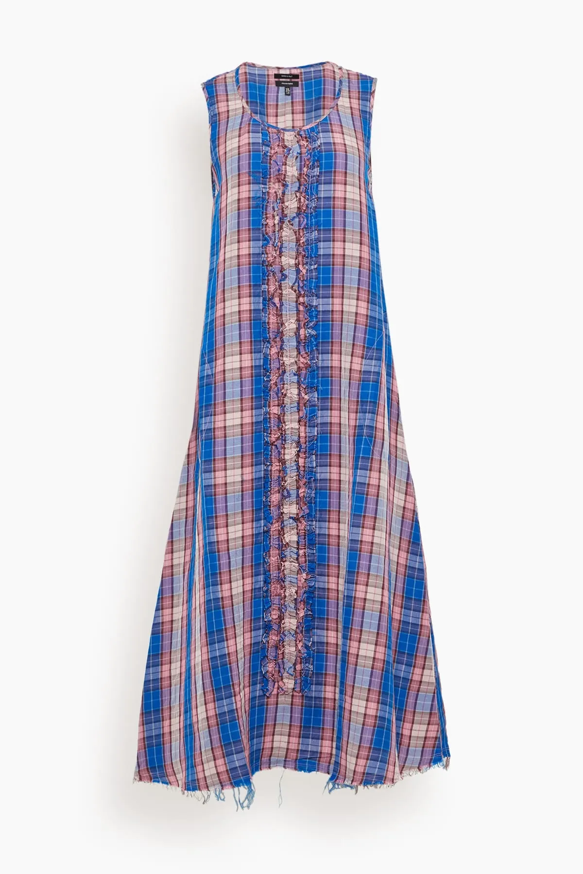 Sleeveless Midi Dress with Ruffles in Blue Pink Plaid sold by Hampden Clothing