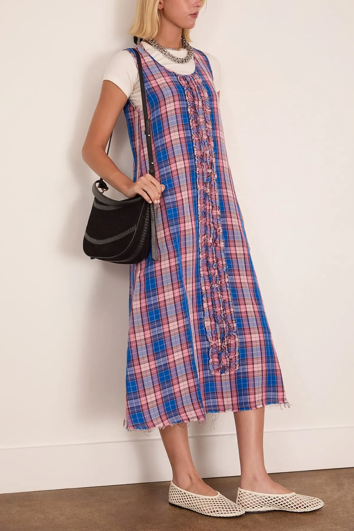 Sleeveless Midi Dress with Ruffles in Blue Pink Plaid sold by Hampden Clothing product image thumbnail 2