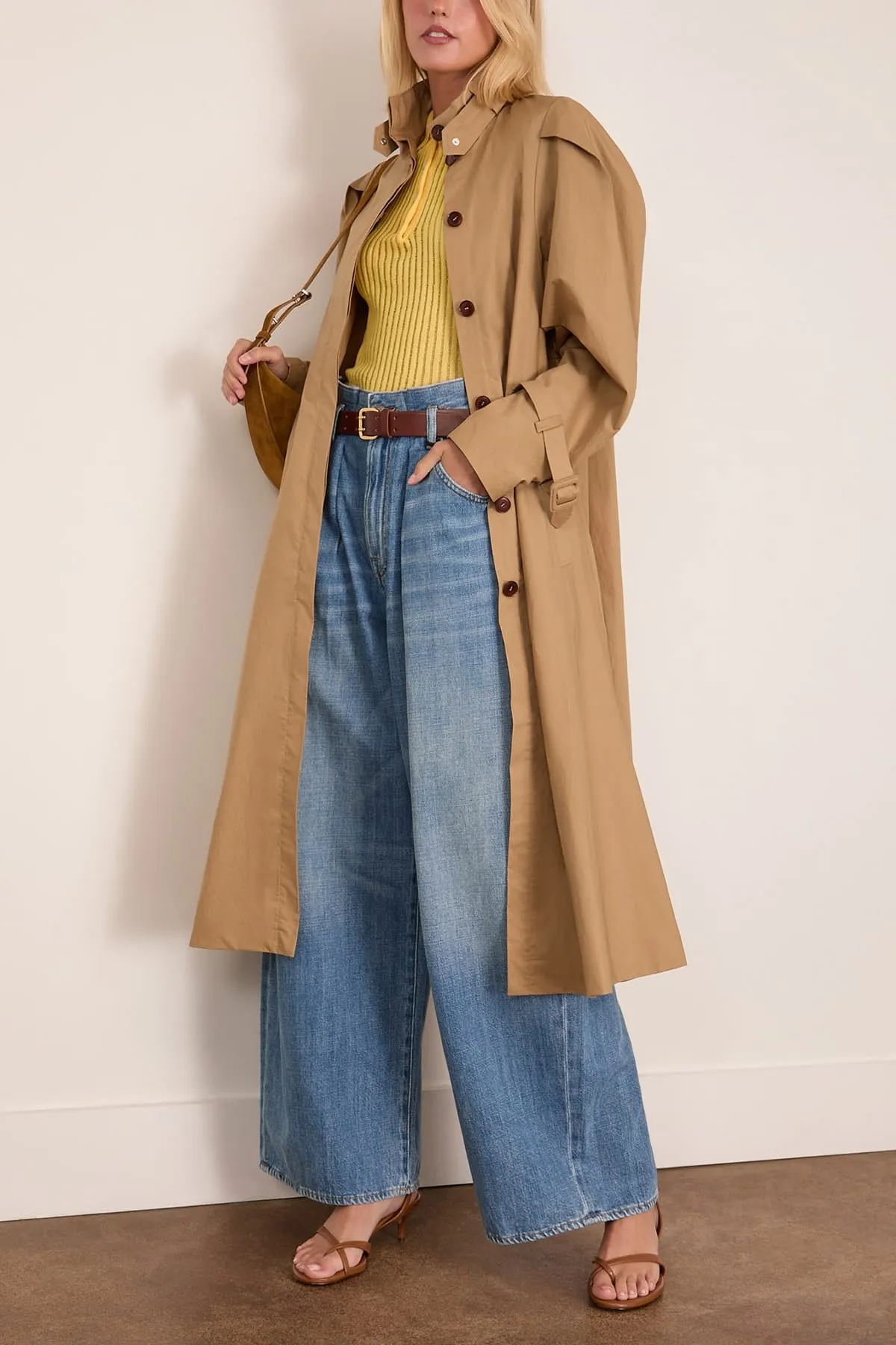 Chet Light Cotton Trench in Barley sold by Hampden Clothing product image thumbnail 2