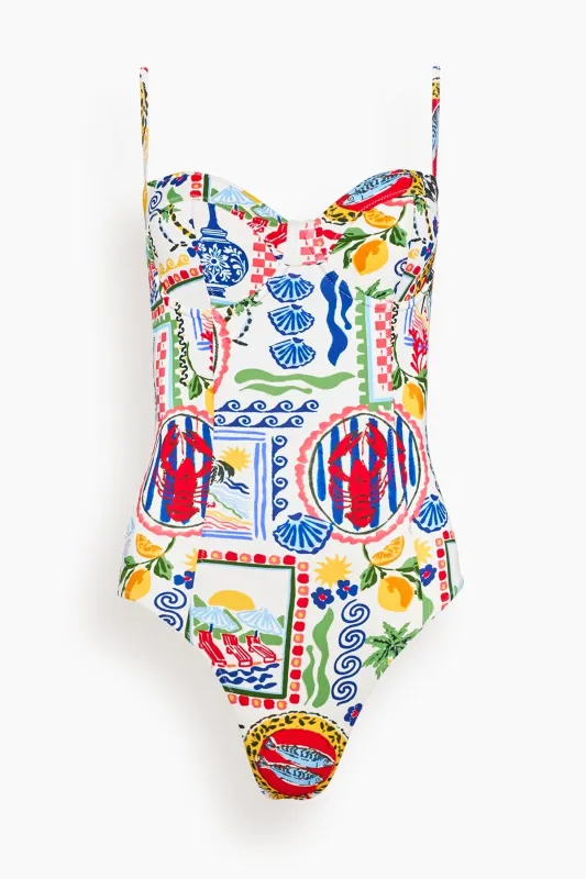 Underwire One-Piece Swimsuit in Coastal Conversation made by Hunter Bell NYC