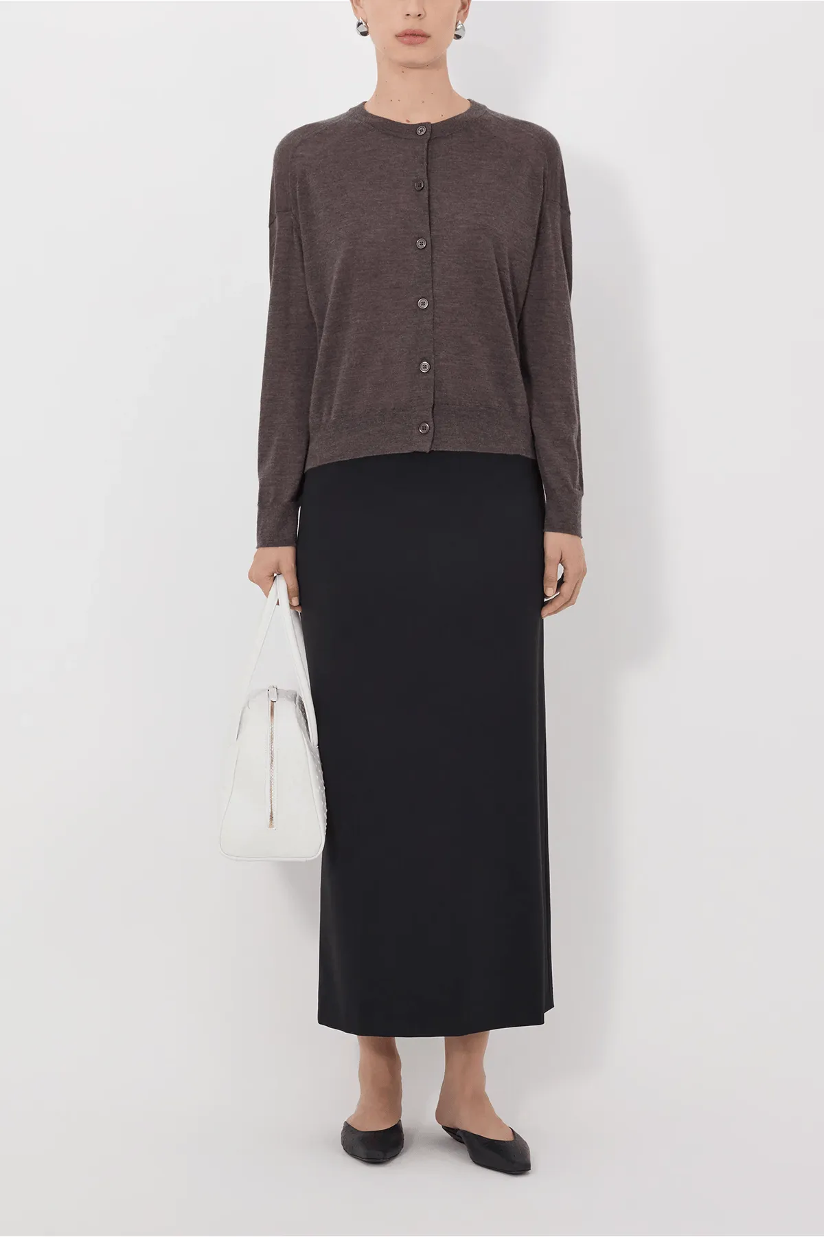 Kita Fine Crewneck Cardigan in Brown Melange sold by Hampden Clothing product image thumbnail 2