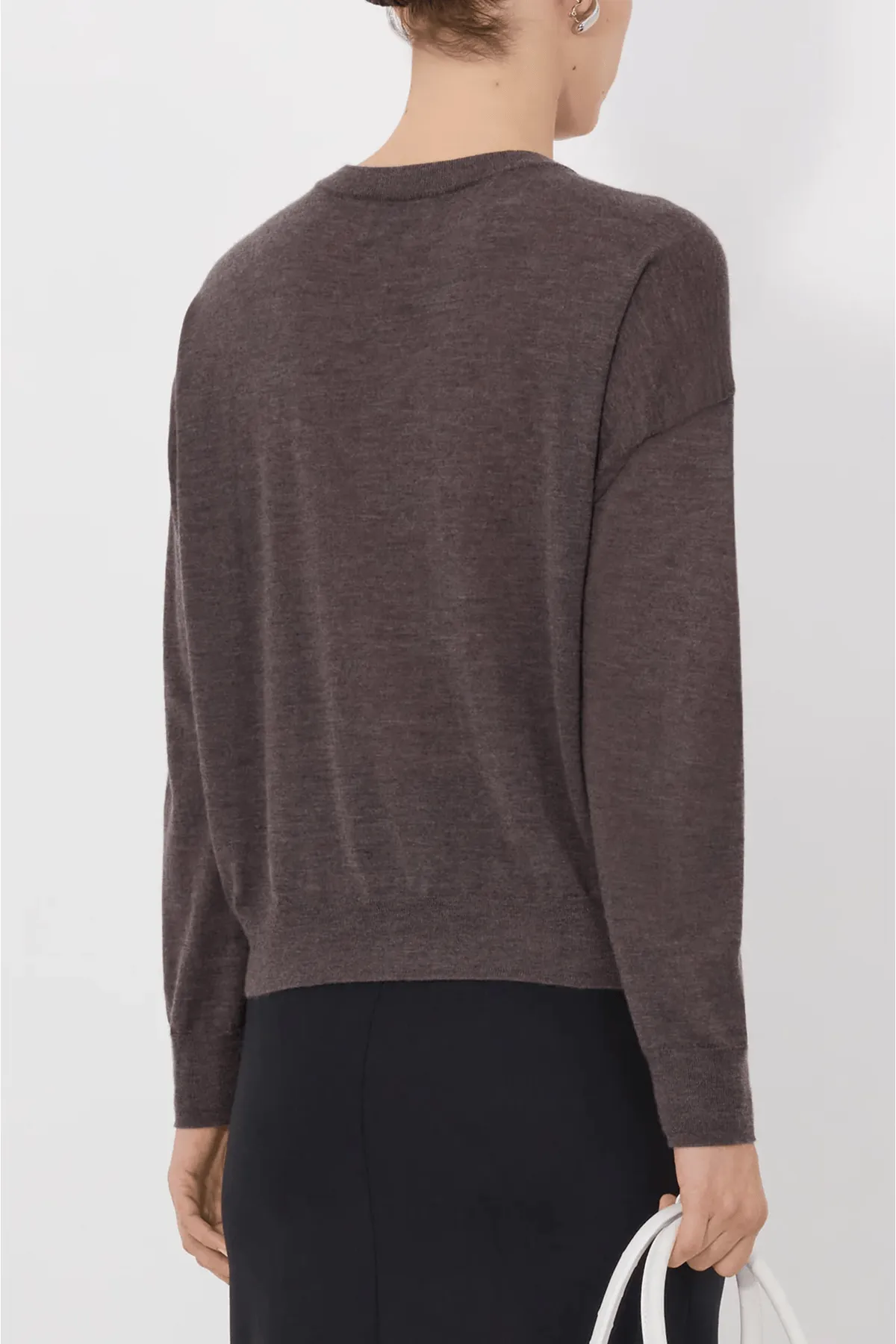 Kita Fine Crewneck Cardigan in Brown Melange sold by Hampden Clothing product image thumbnail 4