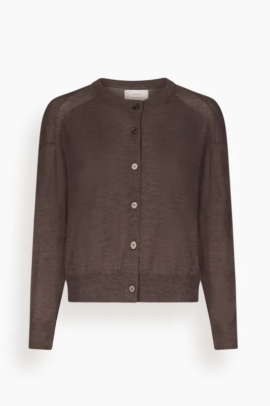 Kita Fine Crewneck Cardigan in Brown Melange made by Loulou De Saison