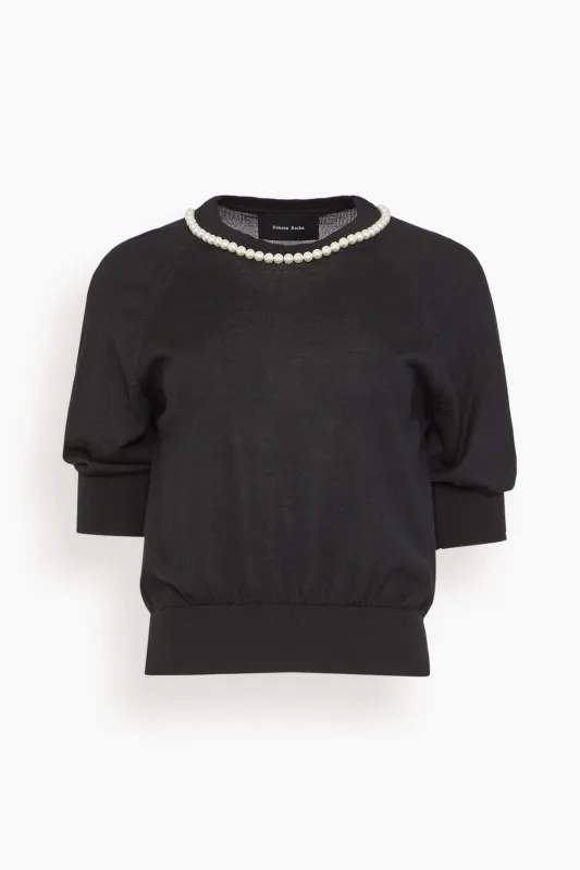 Puff Sleeve Merino Silk Jumper in Black/Pearl made by Simone Rocha