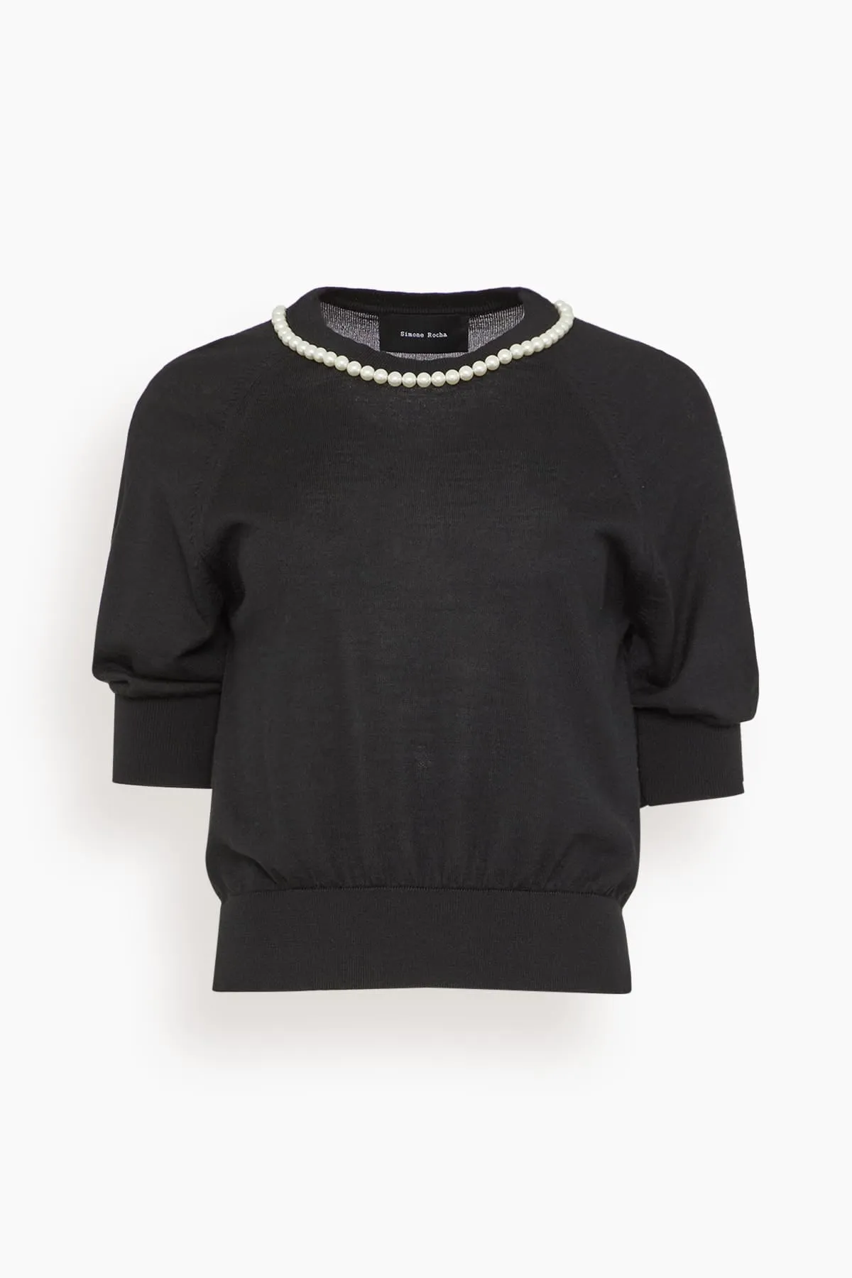Puff Sleeve Merino Silk Jumper in Black/Pearl sold by Hampden Clothing