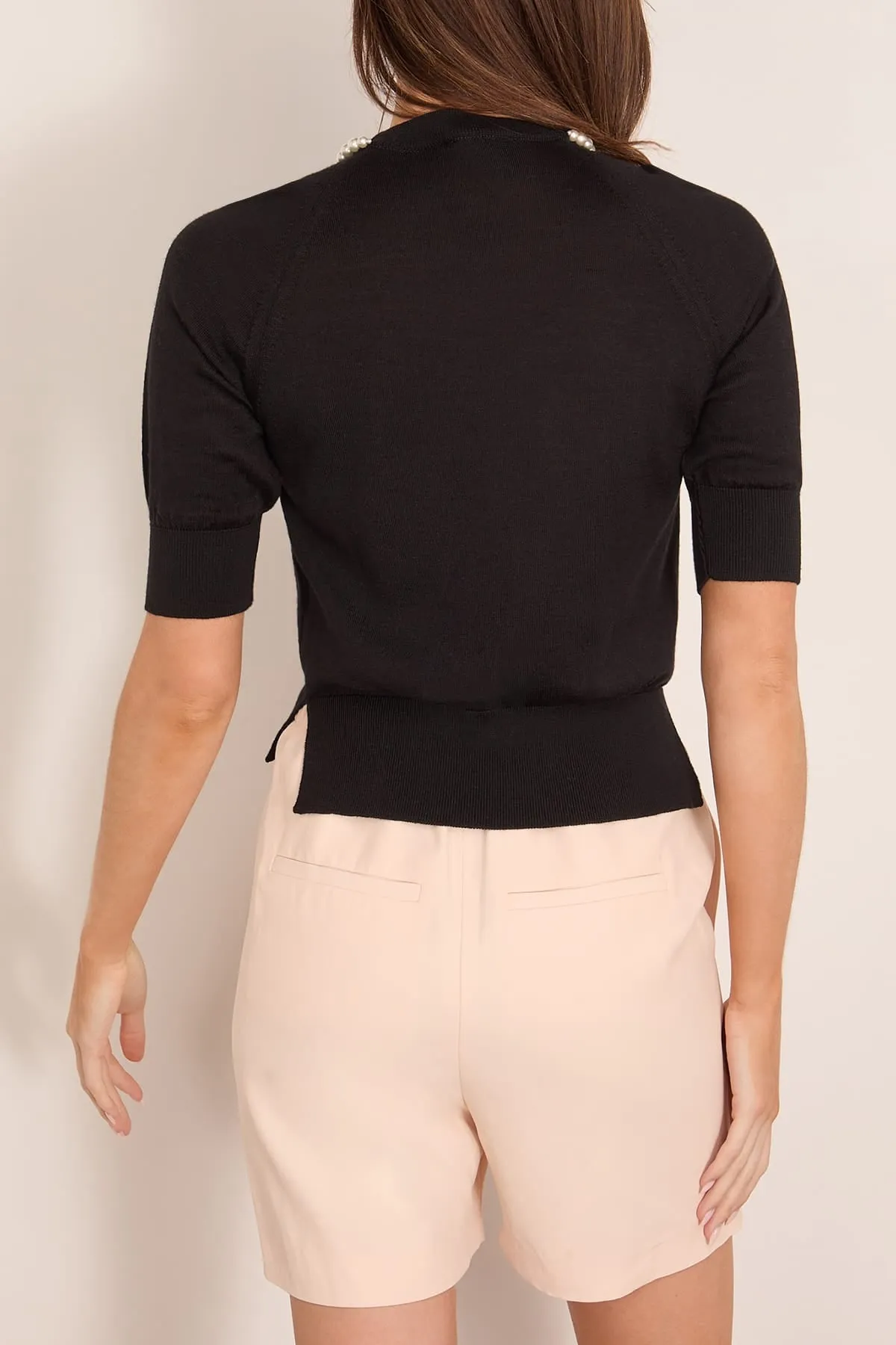 Puff Sleeve Merino Silk Jumper in Black/Pearl sold by Hampden Clothing product image thumbnail 4