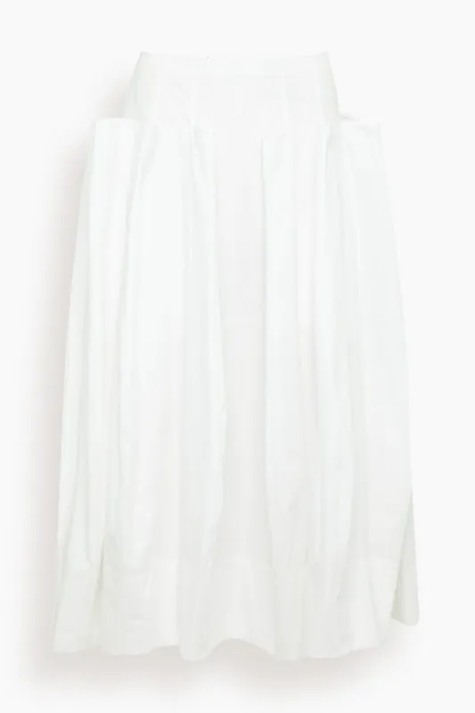 Compact Poplin Pinch Pleat Full Skirt in White made by Tibi