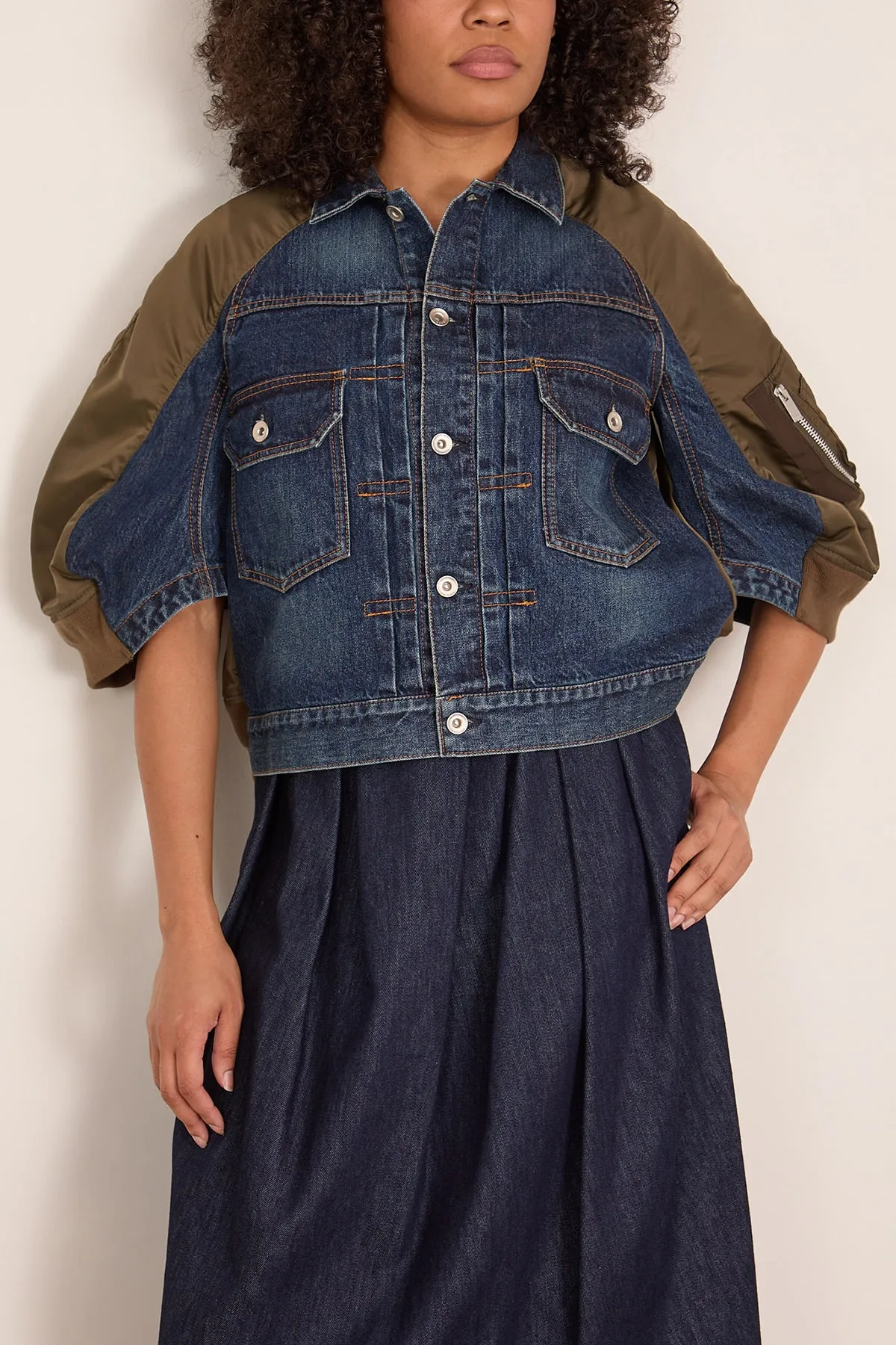 Denim x Nylon Twill Jacket in Blue/Dark Khaki sold by Hampden Clothing product image thumbnail 3