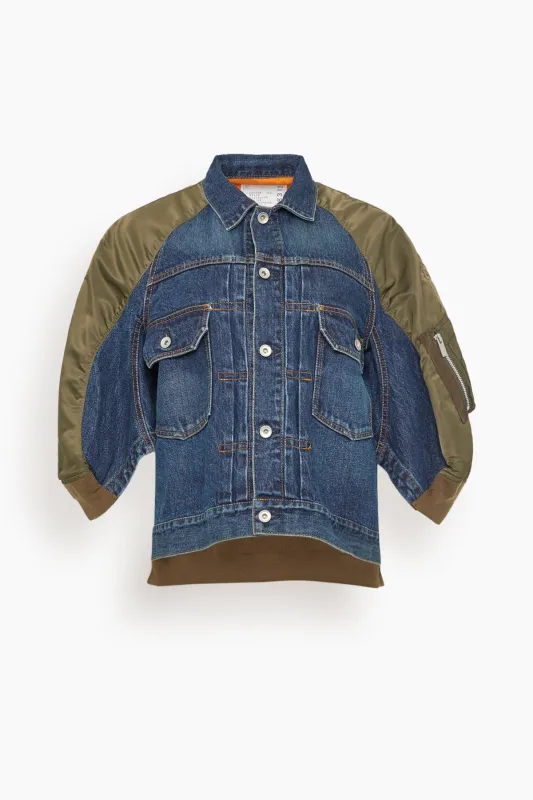 Denim x Nylon Twill Jacket in Blue/Dark Khaki made by Sacai
