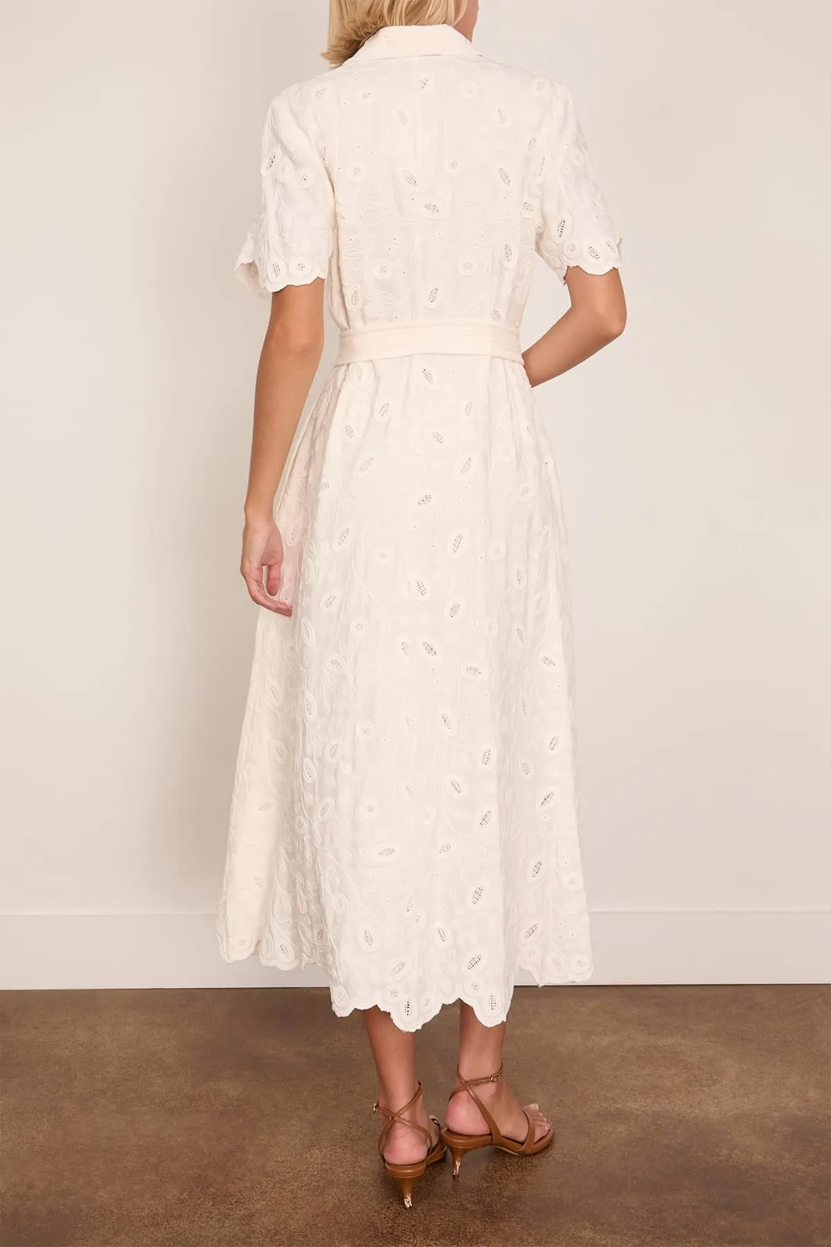 Audria Short Sleeve Belted Midi Dress in Ivory sold by Hampden Clothing product image thumbnail 4