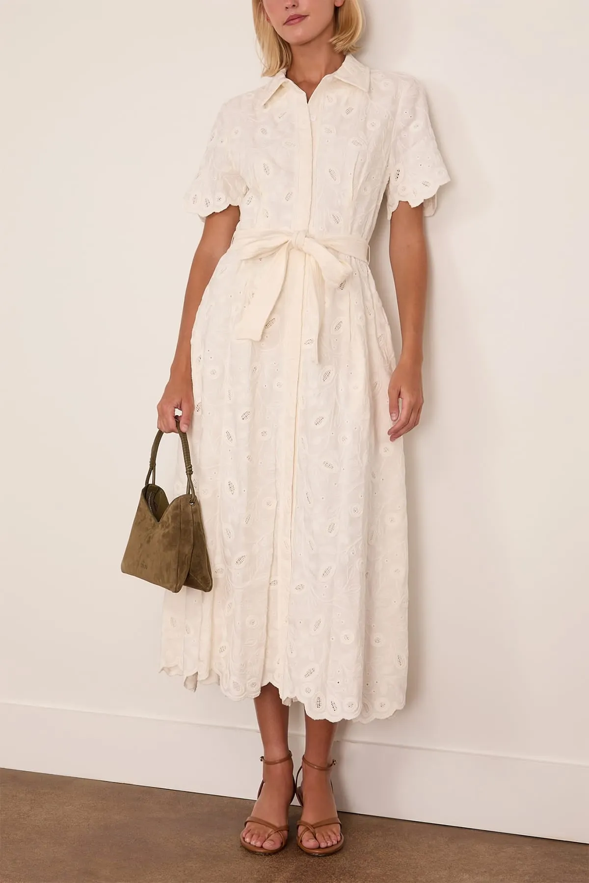 Audria Short Sleeve Belted Midi Dress in Ivory sold by Hampden Clothing product image thumbnail 2