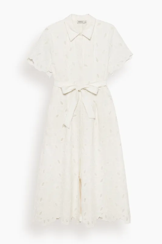 Audria Short Sleeve Belted Midi Dress in Ivory made by Simkhai