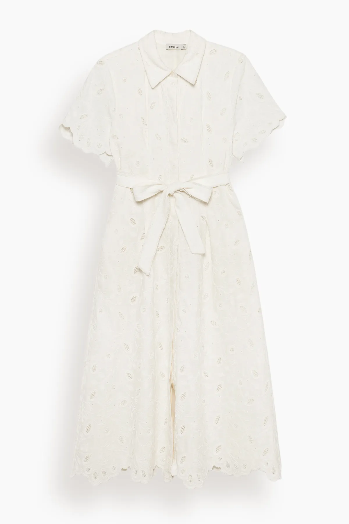 Audria Short Sleeve Belted Midi Dress in Ivory sold by Hampden Clothing
