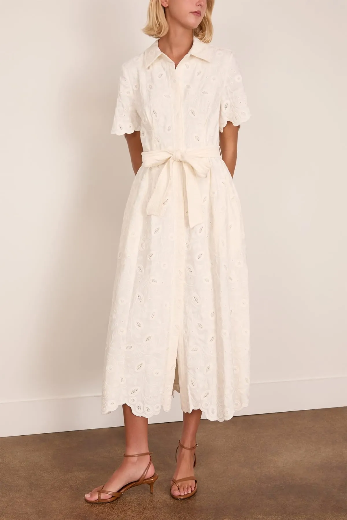 Audria Short Sleeve Belted Midi Dress in Ivory sold by Hampden Clothing product image thumbnail 3