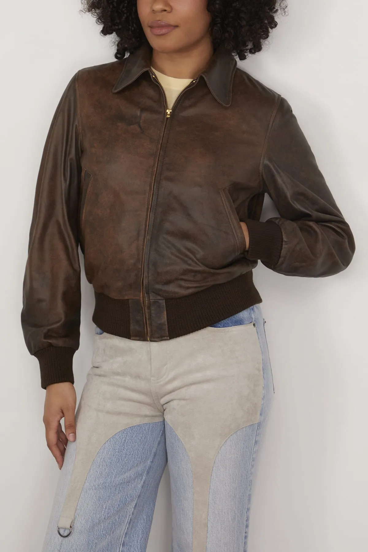 Boyfriend Leather Bomber in Brown sold by Hampden Clothing product image thumbnail 3