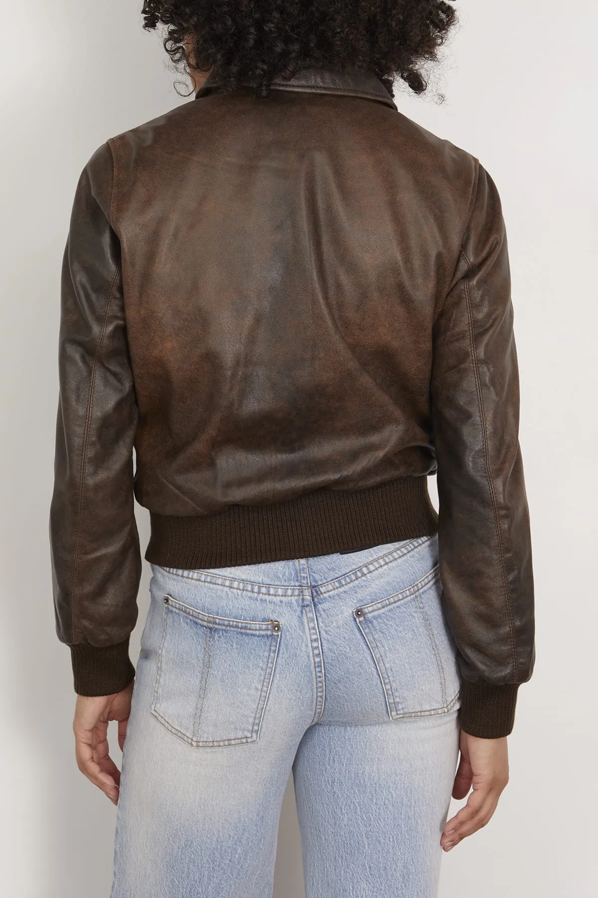 Boyfriend Leather Bomber in Brown sold by Hampden Clothing product image thumbnail 4