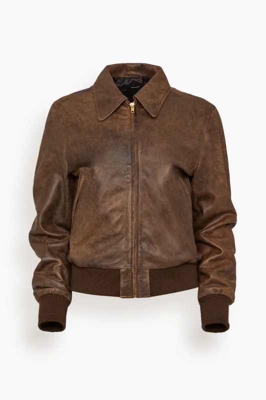 Boyfriend Leather Bomber in Brown made by R13