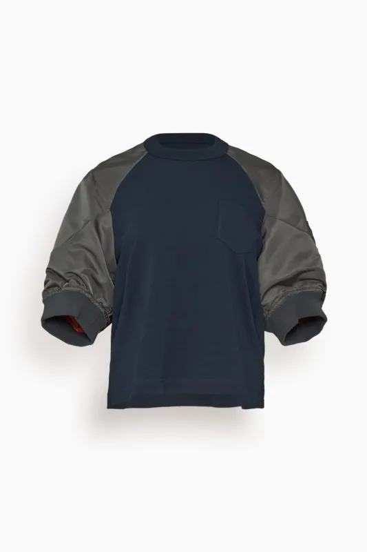 Nylon Twill x Cotton Jersey T-Shirt in Navy x Dark Khaki made by Sacai