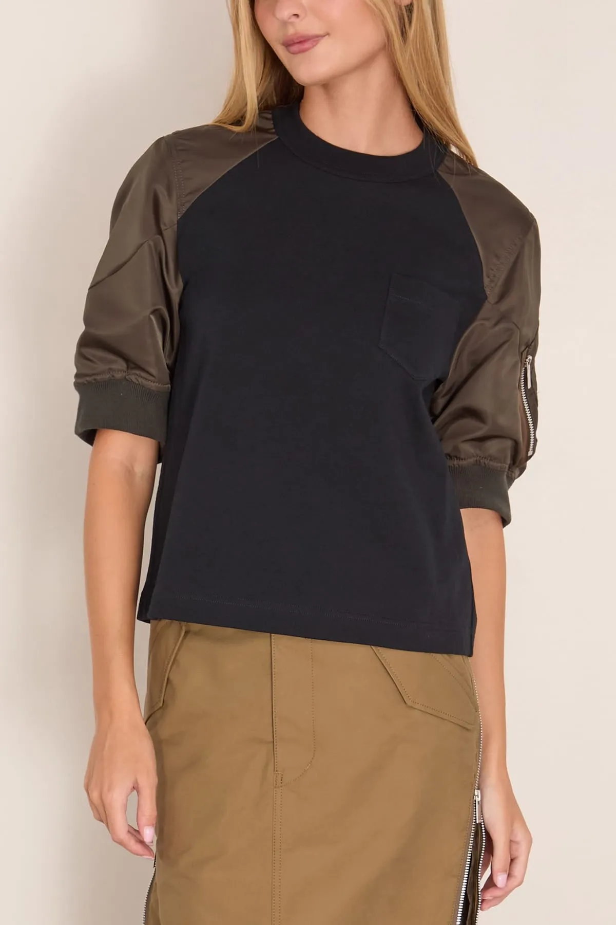 Nylon Twill x Cotton Jersey T-Shirt in Navy x Dark Khaki sold by Hampden Clothing product image thumbnail 3