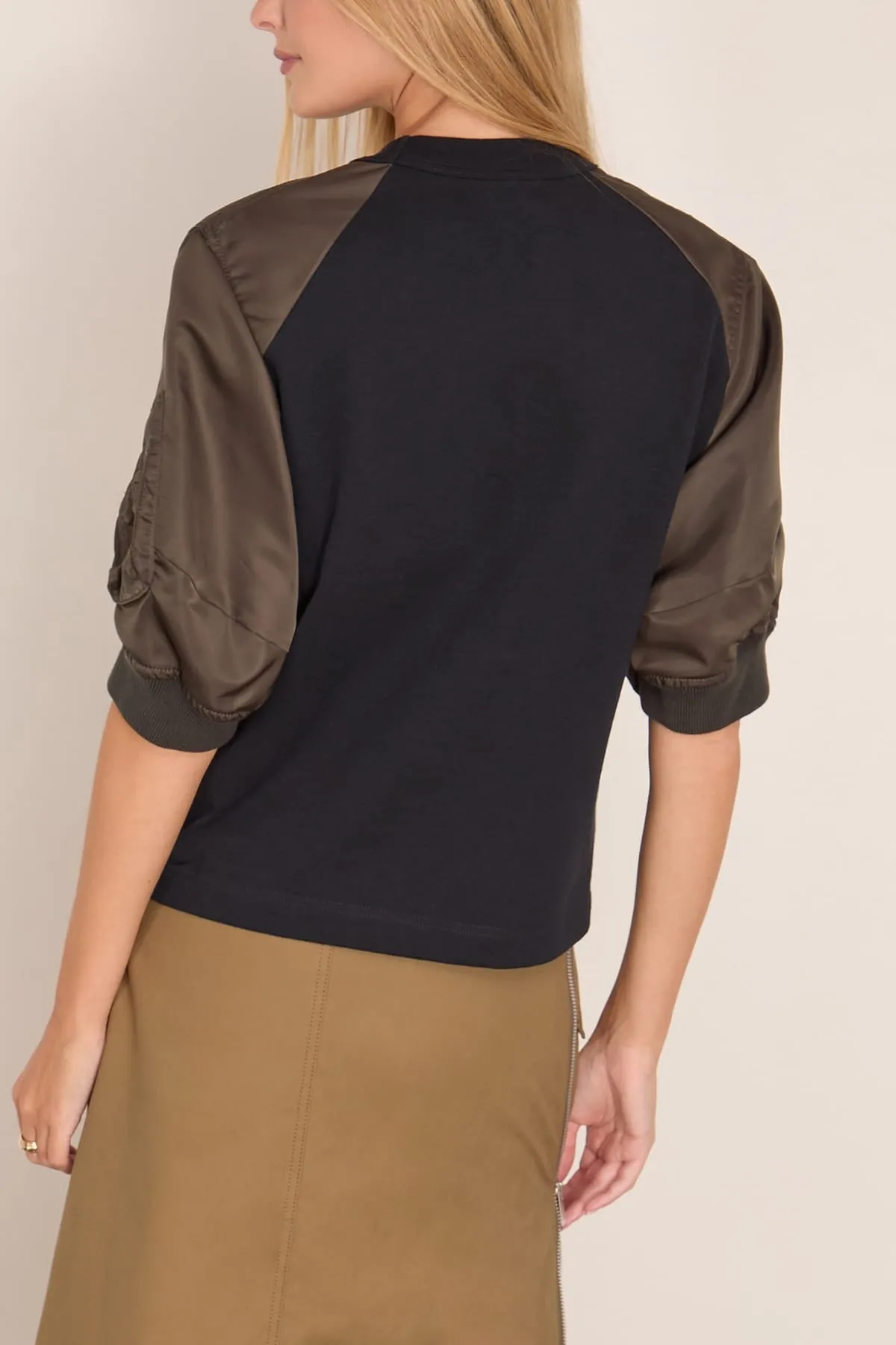 Nylon Twill x Cotton Jersey T-Shirt in Navy x Dark Khaki sold by Hampden Clothing product image thumbnail 4
