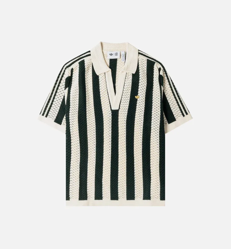 Clot x Adidas Knitted Polo Mens Short Sleeve Shirt - Green Night/Cream White made by Adidas