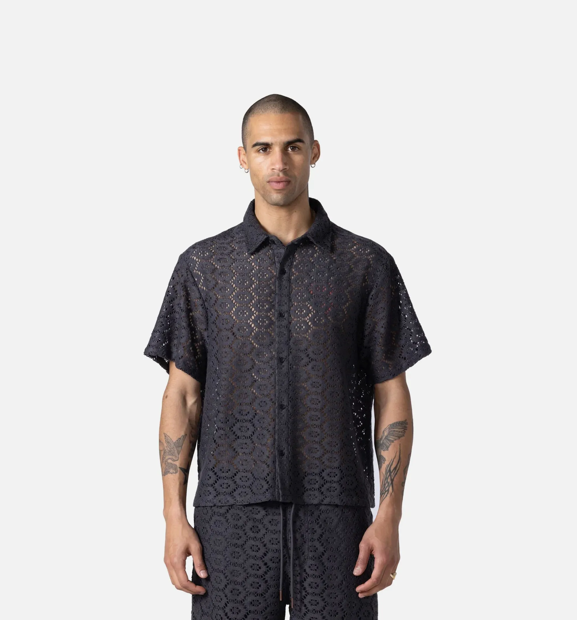 Crochet Button Up Mens Short Sleeve Shirt - Black sold by Nice Kicks Retail product image thumbnail 4