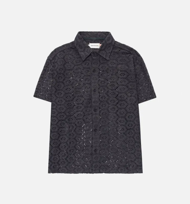 Crochet Button Up Mens Short Sleeve Shirt - Black made by Nice Kicks Retail