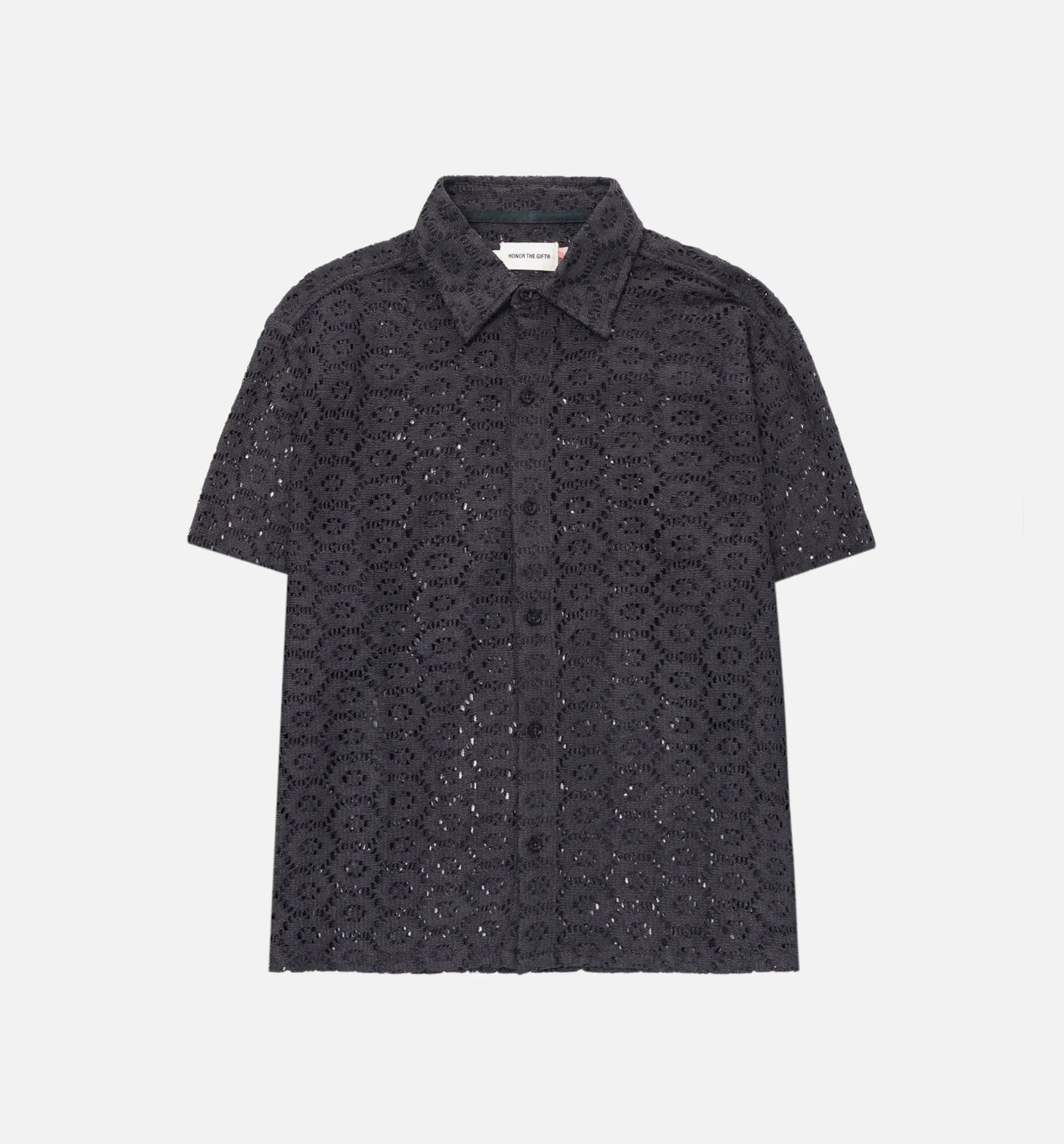 Crochet Button Up Mens Short Sleeve Shirt - Black sold by Nice Kicks Retail