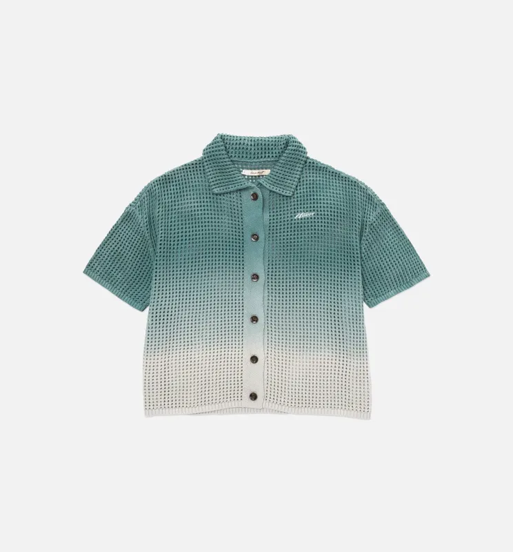Crochet Ombre Button Up Womens Short Sleeve Shirt - Green made by Nice Kicks Retail